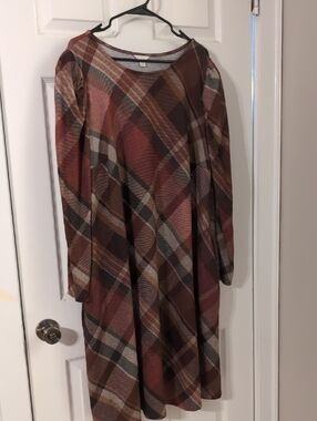 Cato Plaid Midi Dress in Brown and Rust